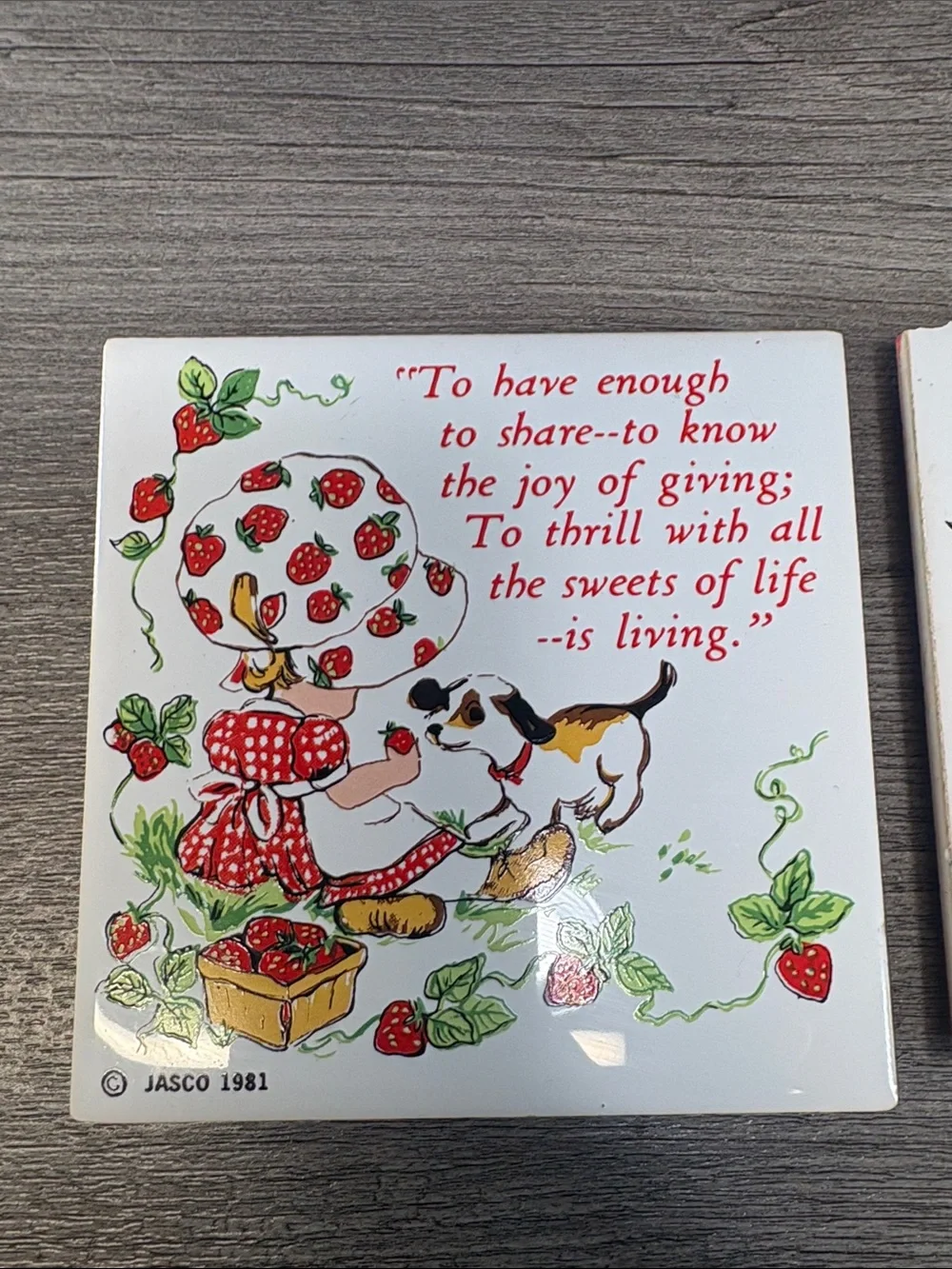 Vintage 1981 Strawberry Shortcake Ceramic Art Tile Trivet Set